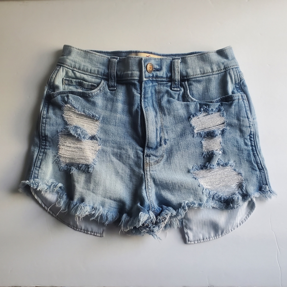 Hollister Distressed Light Blue High Rise Short Shorts Size 24